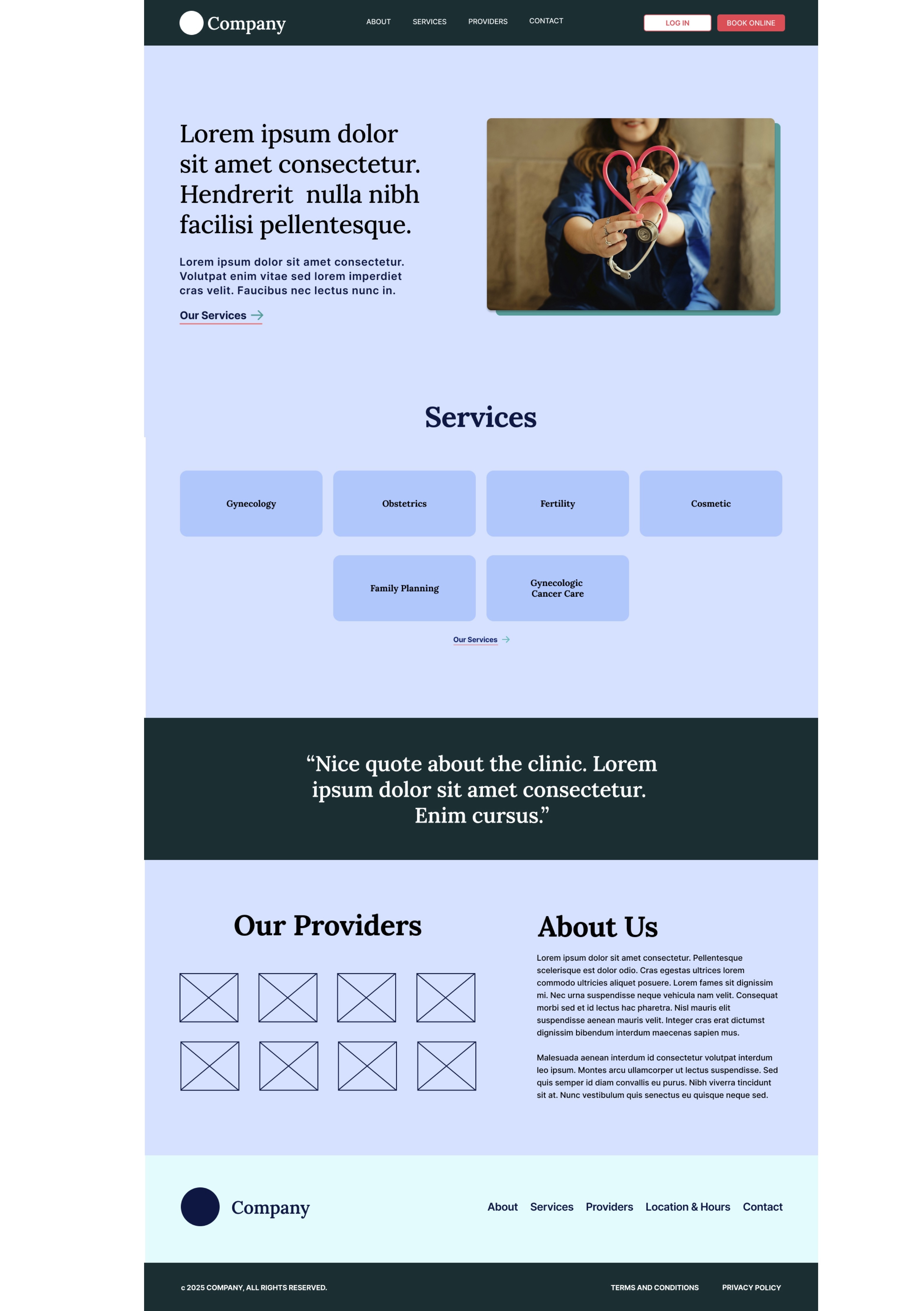High fidelity wireframe — clinic homepage